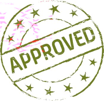 Red approved stamp on white background.