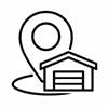 Location pin behind a warehouse.